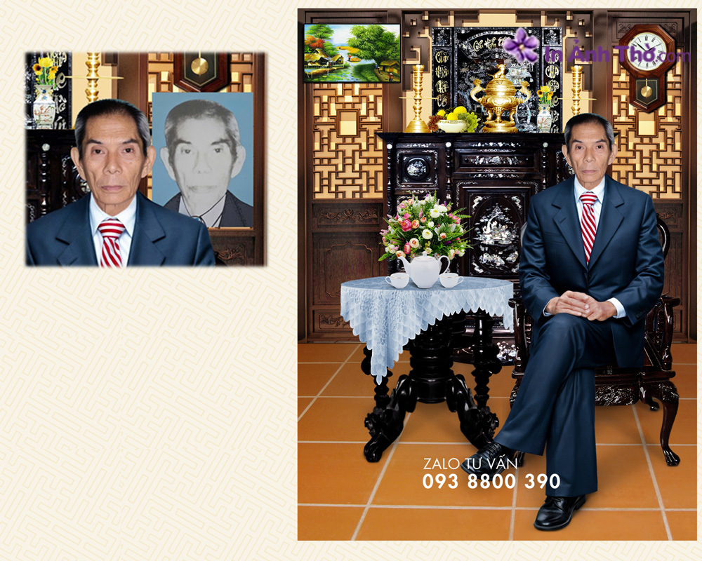 Phục hồi và Ghép ảnh ông bà ngồi bàn trà