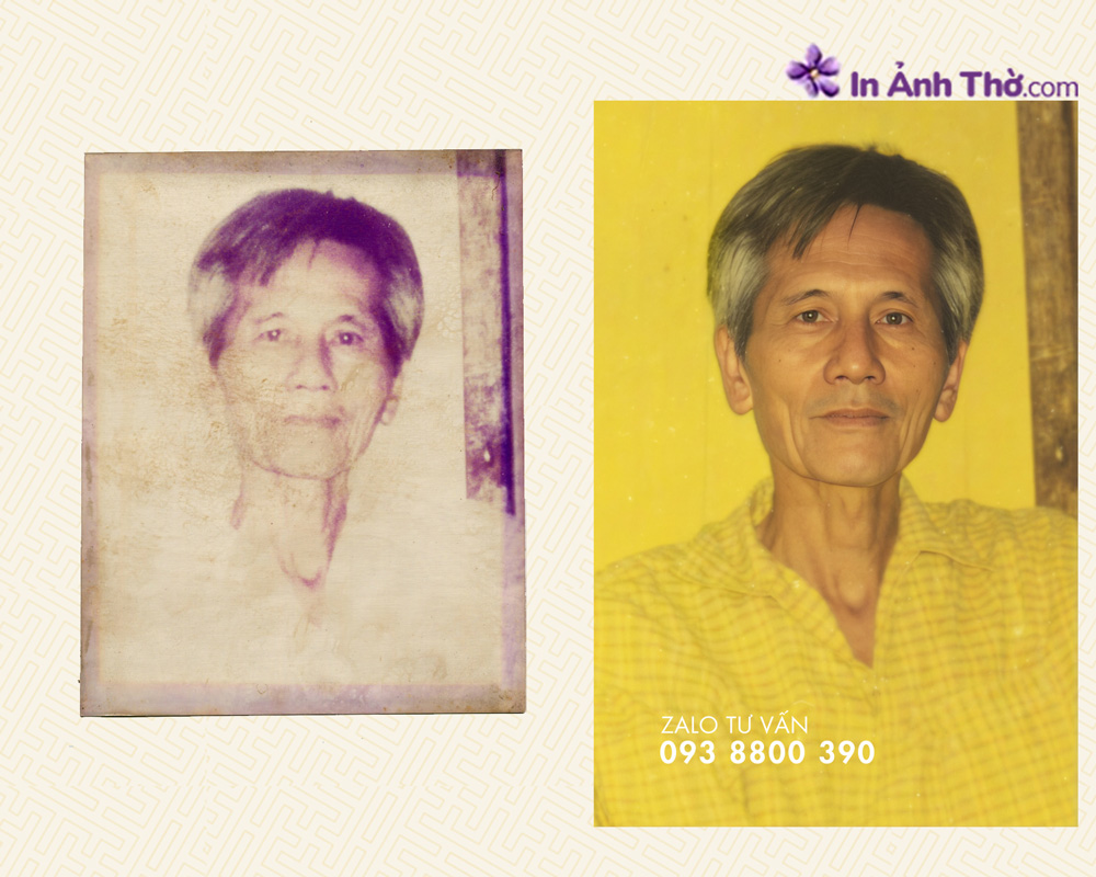Ảnh thờ cũ hình trắng đen, kích thước nhỏ vẫn Phục hồi đẹp rõ nét.