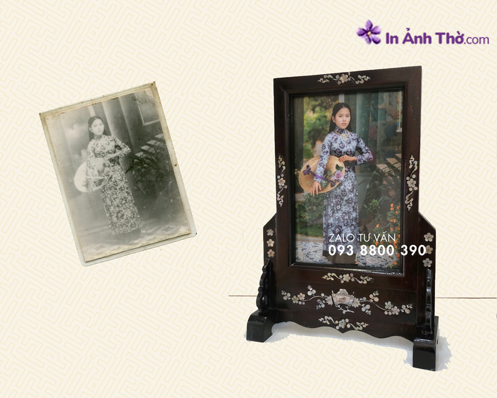 Ảnh thờ cũ lên màu rõ nét và được in ấn, lồng khung ảnh thờ cẩm trai.