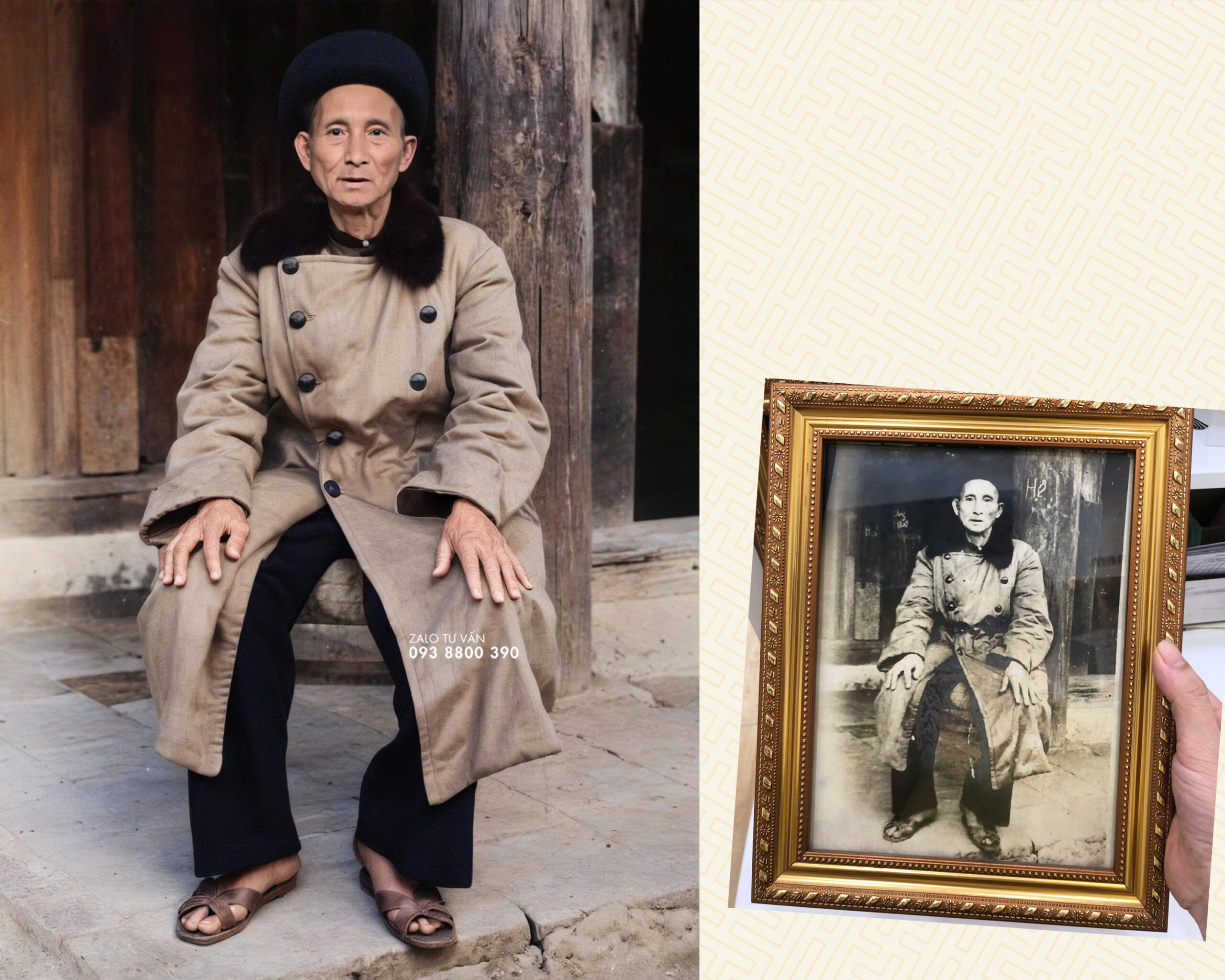 Phục hồi ảnh ông đen trắng thành ảnh màu in tranh lớn 