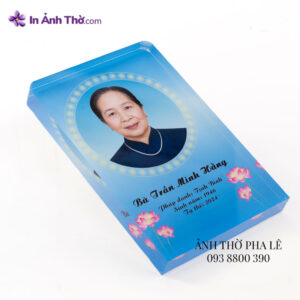 bài vị pha lê để chùa nền xanh hoa sen