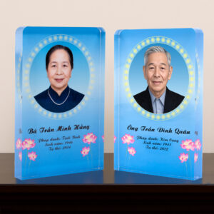 Bài Vị Pha Lê Đặt Chùa – Nền Xanh Hoa Sen Thanh Tịnh