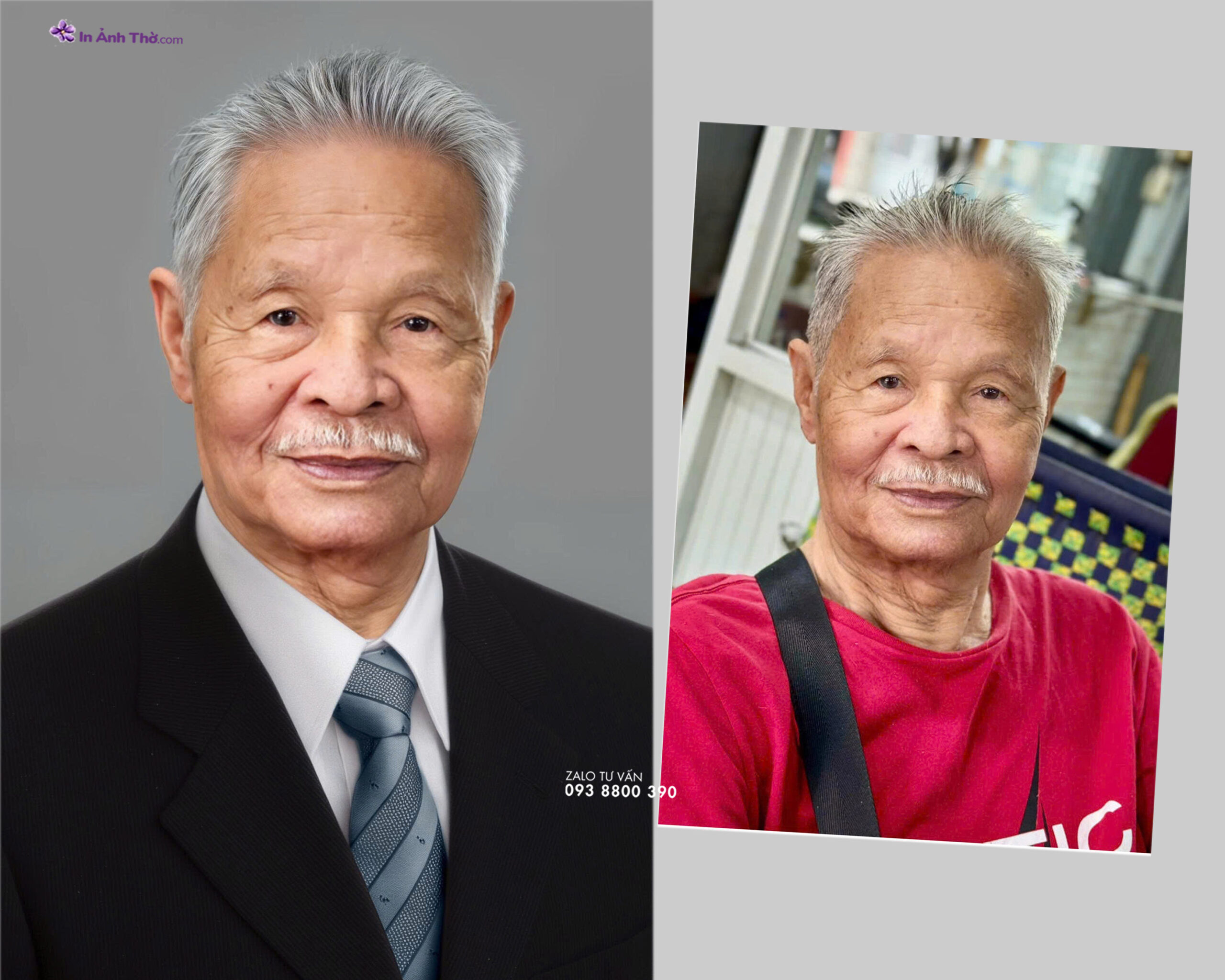 Ảnh thờ sau khi thay áo vest và nền trang nghiêm