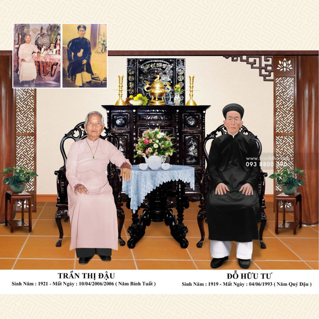 Ghép ảnh thờ đôi ông bà kiểu bàn trà