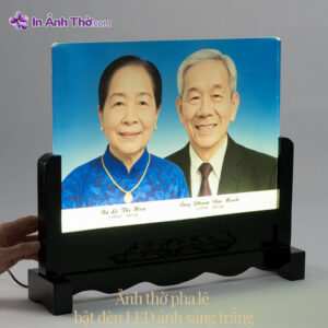 Ảnh thờ pha lê ghép đôi song thân – tông xanh trang nghiêm