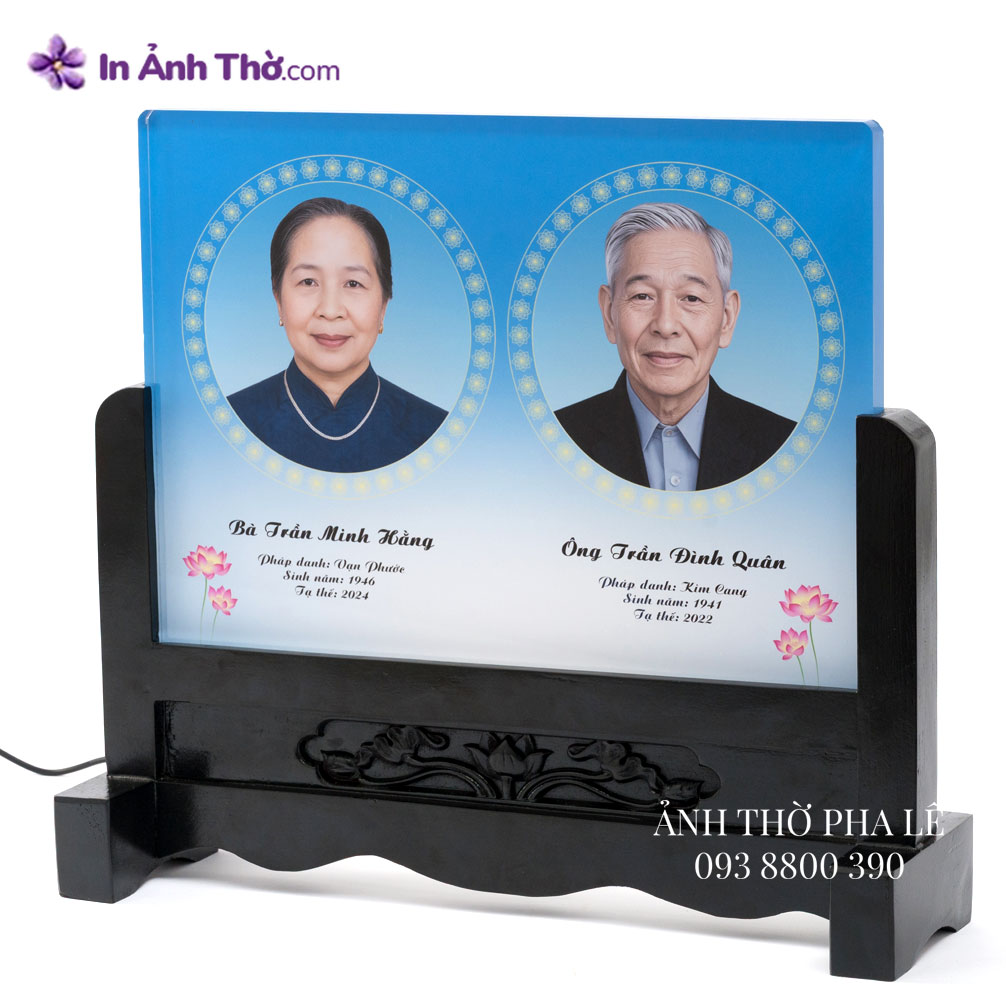 Ảnh thờ ghép đôi song thân – ông bà trên cùng khung pha lê cao cấp