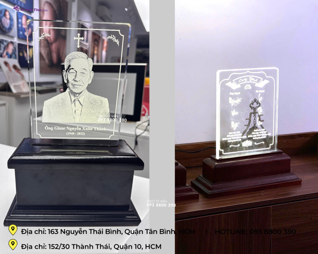 Ảnh thờ pha lê khắc laser có đèn led tinh xảo và linh thiêng