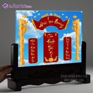 Ảnh thờ Cửu Huyền Thất Tổ in pha lê bật đèn LED ánh sáng trắng, tăng tính trang nghiêm.