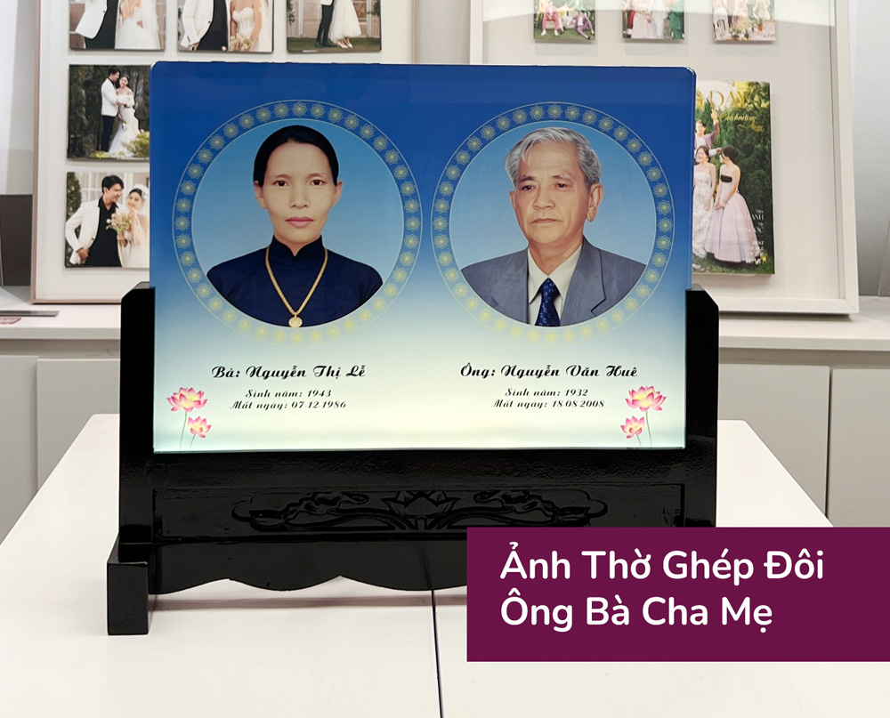 Tổng hợp các mẫu ảnh thờ pha lê ghép đôi ông bà, cha mẹ đẹp và trang nghiêm nhất