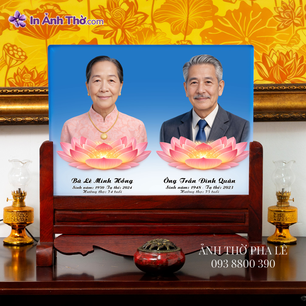 Ảnh thờ pha lê song thân 40×30 cm cho bàn thờ gia tiên