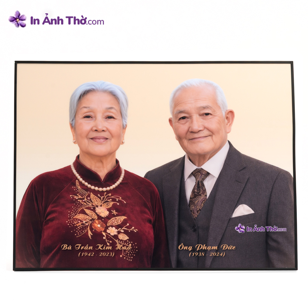 Ảnh thờ ghép đôi cha mẹ nền vàng kem trang nhã