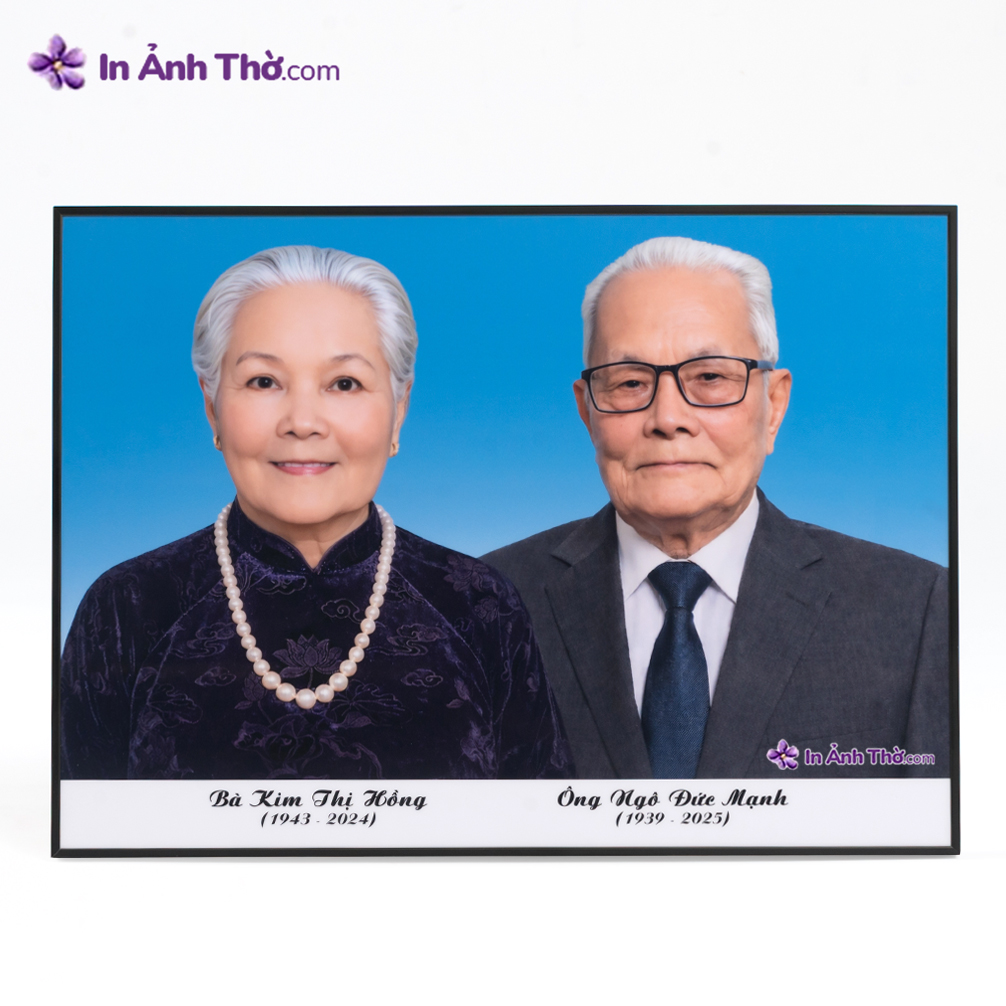 ảnh thờ ghép đôi cha mẹ ép gỗ titan nền xanh truyền thống