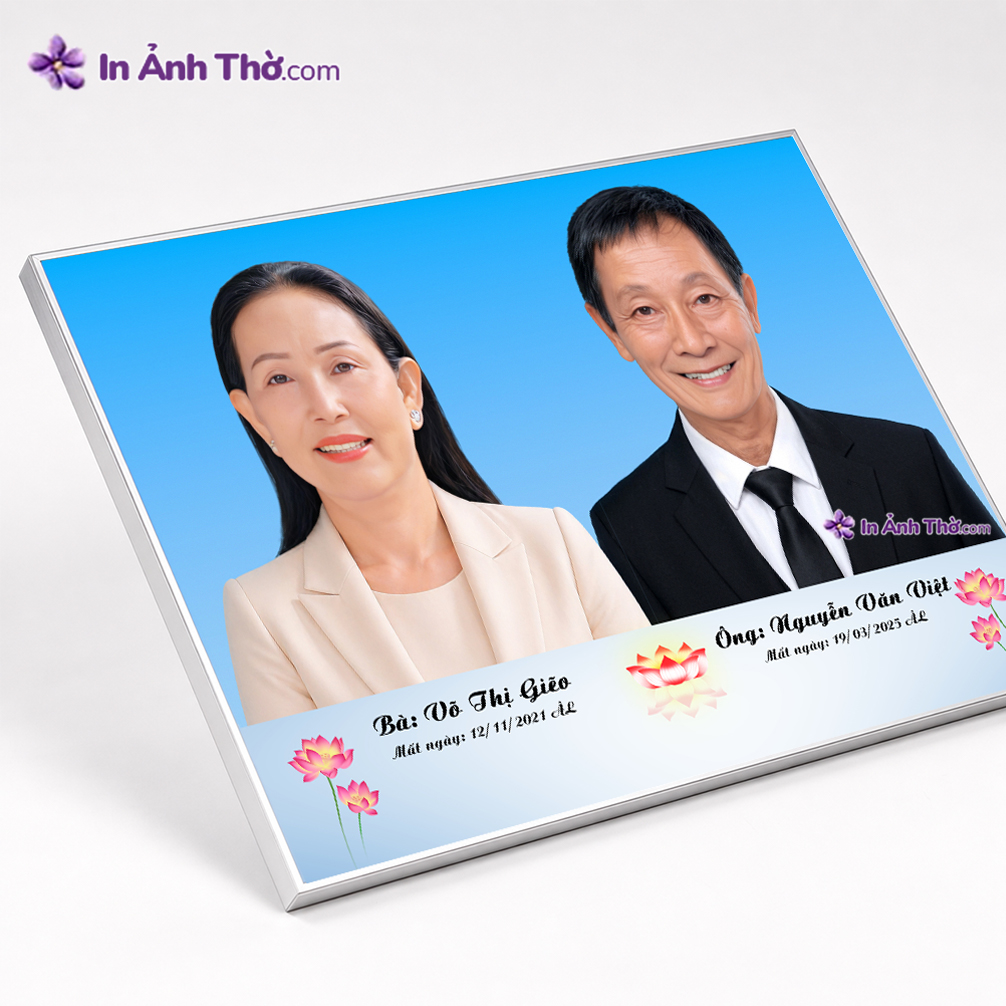 Ảnh thờ ghép đôi hoa sen góc nghiêng