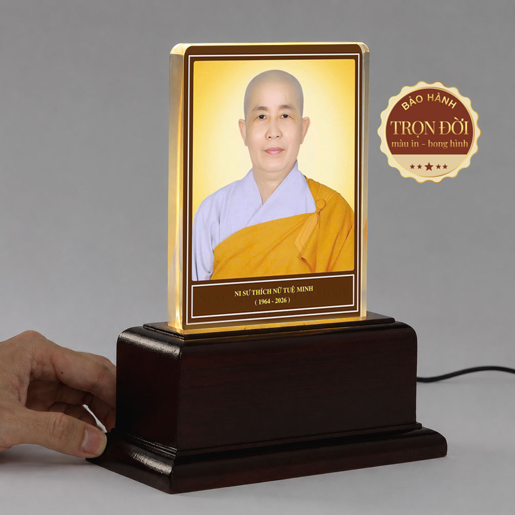 Ảnh thờ pha lê đèn led để chùa chân đế gỗ sang trọng