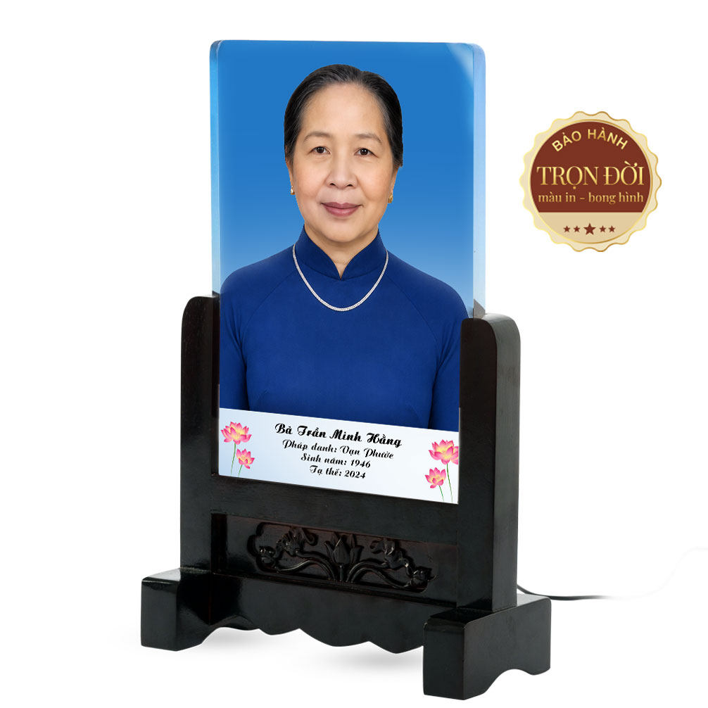 Ảnh thờ pha lê phát sáng hoa sen để bàn trang trọng